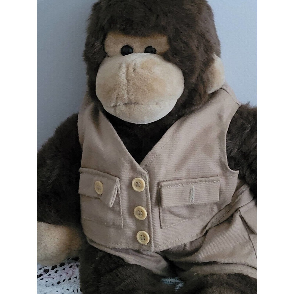 Build A Bear Monkey Plush Chimp Brown & Tan Stuffed Beanie Toy 18 in Safari Suit